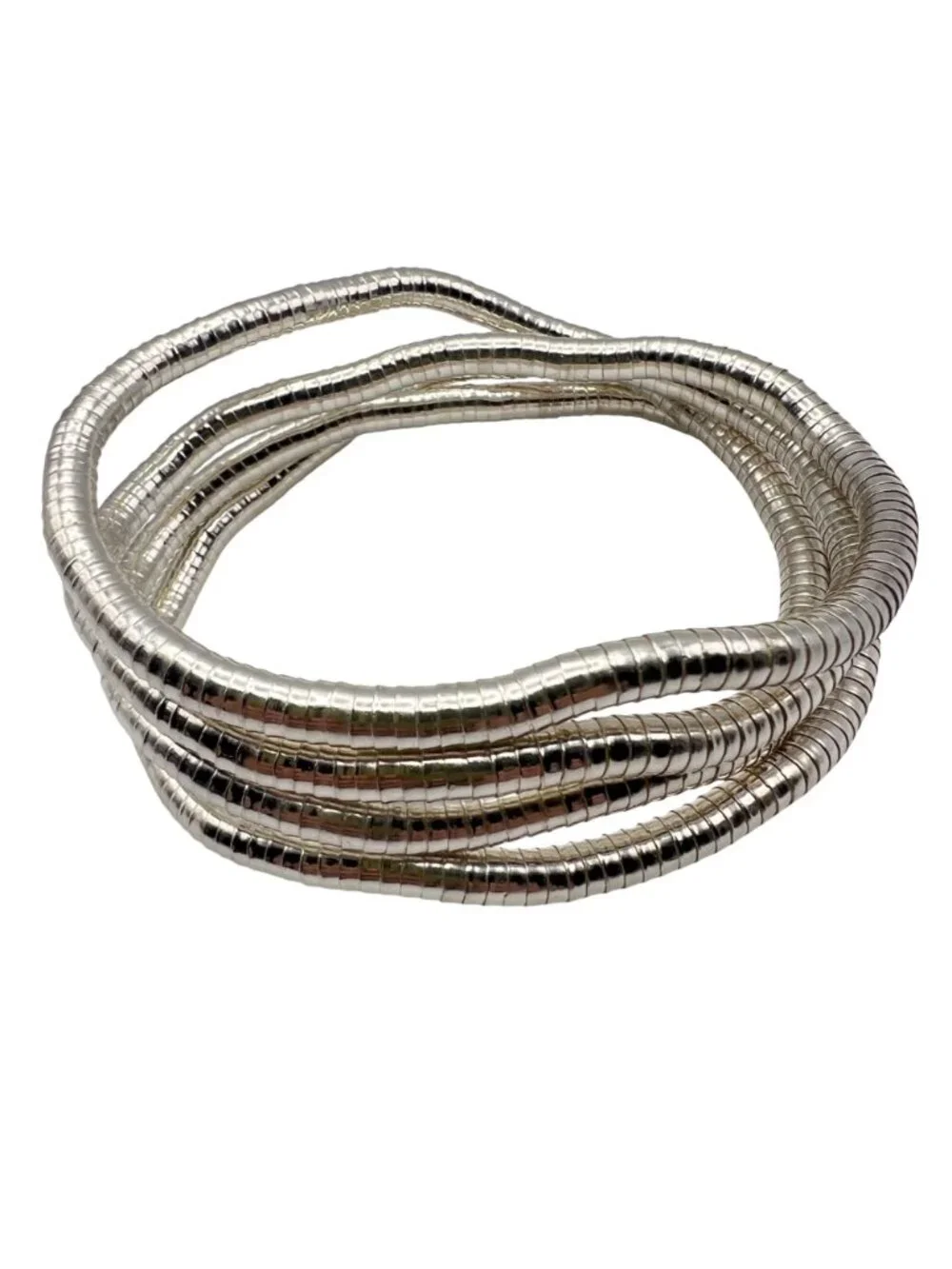 Flexible Bendable Snake Chain Necklace 32" Silver Tone Sculptural Bracelet - Picture 5 of 7